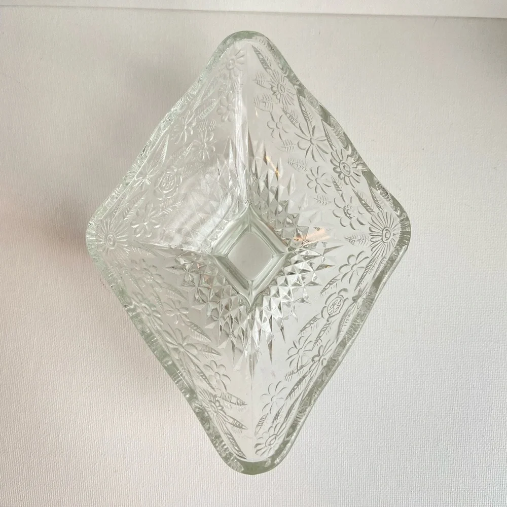 Indiana Glass Pineapple and Floral pattern clear vintage candy dish compote